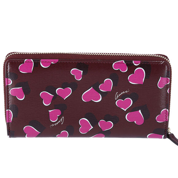 GUCCI Betty Interlocking G Heartbeat Print Zip Around Wallet Wine Pink - Picture 3 of 7